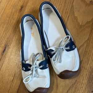 Keen Catalina Canvass Leather Boat Shoes Blue White Women's US 7 Loafer